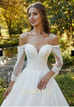 Beautiful Over-Shoulder Lace detailed A-line Wedding Dress