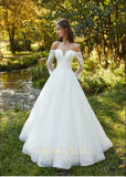 Beautiful Over-Shoulder Lace detailed A-line Wedding Dress